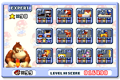 Screenshot of Mario vs. Donkey Kong showing the Expert world level selection screen