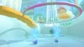 View from inside the bathtub in the Mario Kart 8 Deluxe version of Squeaky Clean Sprint. A Toy Duck is visible on the water's surface.