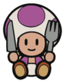 A Toad holding silverware