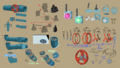 Designs for various objects in Graffiti Underground, including an unused trash bag.
