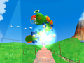 Wiggler asleep on top of the Shine Tower from Super Mario Sunshine