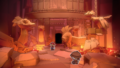 The Fire Vellumental Cave entrance after Mario takes the lift back, with slightly larger rock structures towards the front.