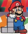 Artwork of Mario leaning on a Tetrimino