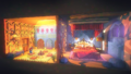 The master suite at the hotel, featuring fancier lanterns, simplified ritual instructions and silhouettes of regular Toads rather than humanoid forms.