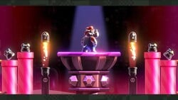 Mario striking a very rad pose in KnuckleFest Bowser's Blazing Beats in Super Mario Bros. Wonder