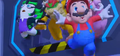 Edge, Mario, and Peach being thrown off the WM ARC by Bowser