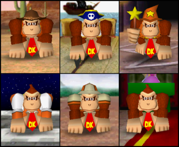 Donkey Kong's outfits in the game Mario Party 2.
