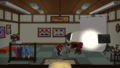The Dress-Up Photo Studio. Photos on the wall include Birdo, a blue Toad, two Toads in ninja outfits, a Toad with glasses and another with a mustache, and a Goomba.