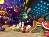 Mario's team celebrates their victory as fireworks show up
